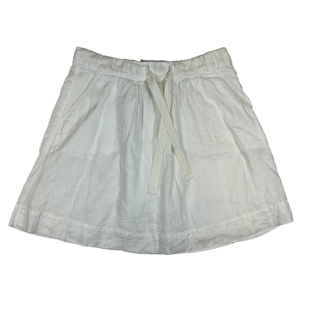 J Crew White Linen Drawstring Short Mini Skirt Cotton Lined Size 4 Lined Casual